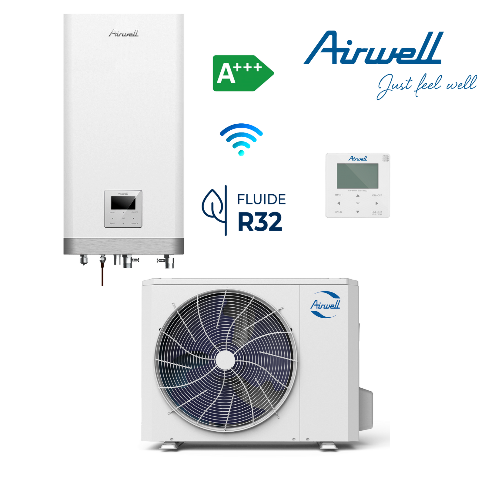 AIRWELL Wellea Split 16.00-14.90 kW šilumos siurblys oras-vanduo su hydro moduliu, AW-WHPSA1216-N93+AW-YHPSA16-H93 - Image 2
