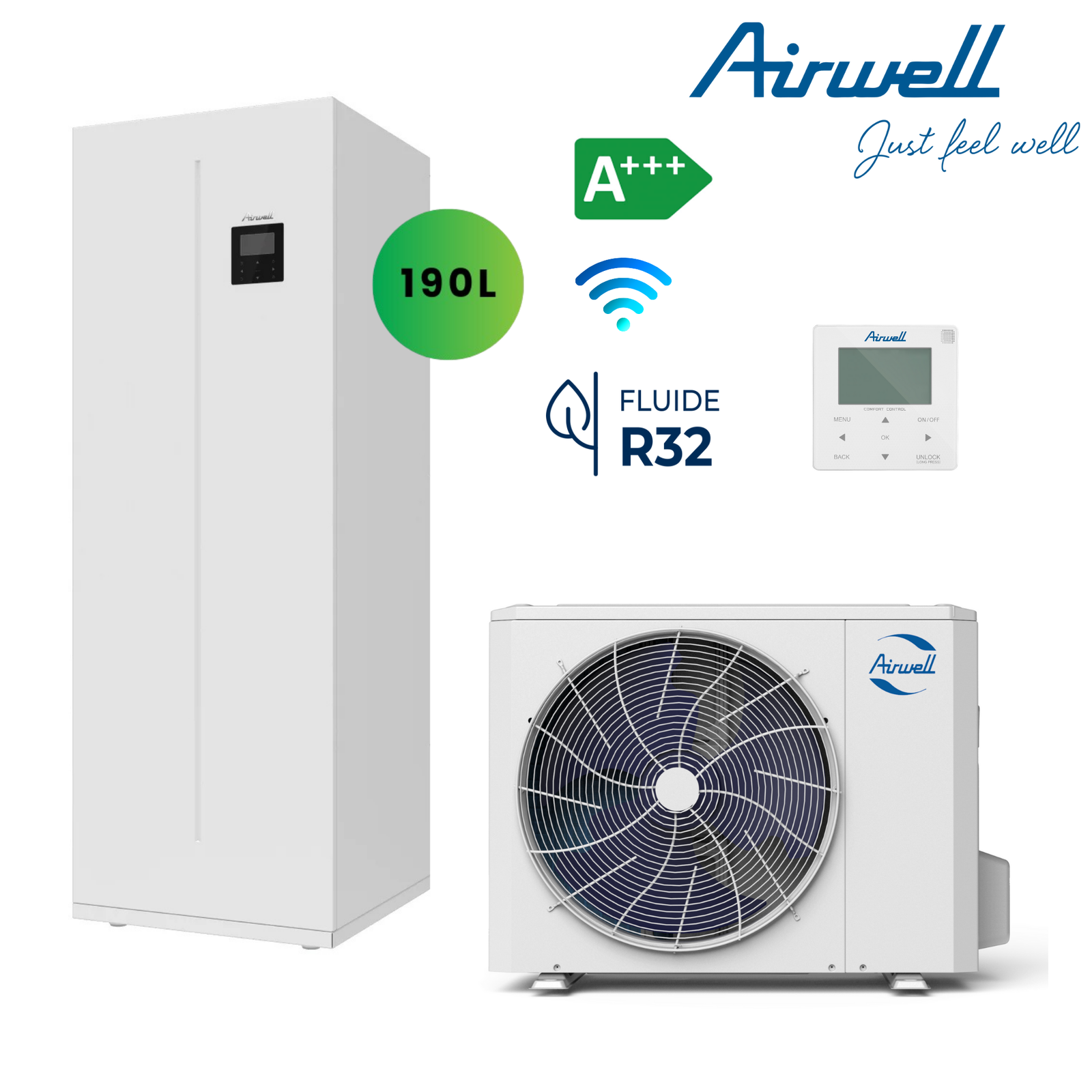 AIRWELL Wellea 8.30-8.40 kW šilumos siurblys oras-vanduo su 190l integruotu boileriu, ODMA-100T-09M22-19+AW-YHPSA08-H91 - Image 2