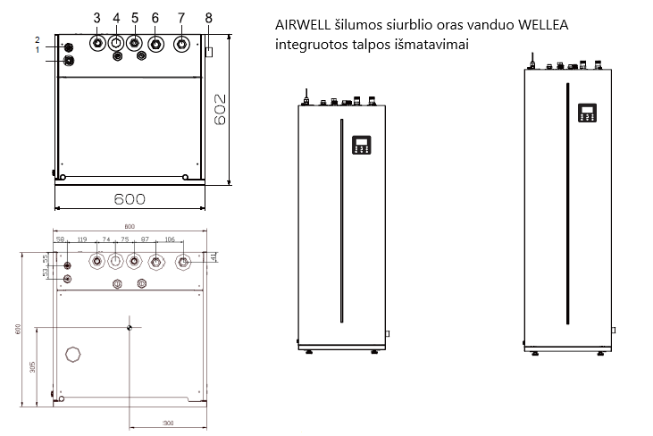 AIRWELL Wellea 14.50-13.50 kW šilumos siurblys oras-vanduo su 240l integruotu boileriu, ODMA-160T-09M22-25+AW-YHPSA14-H93 - Image 4