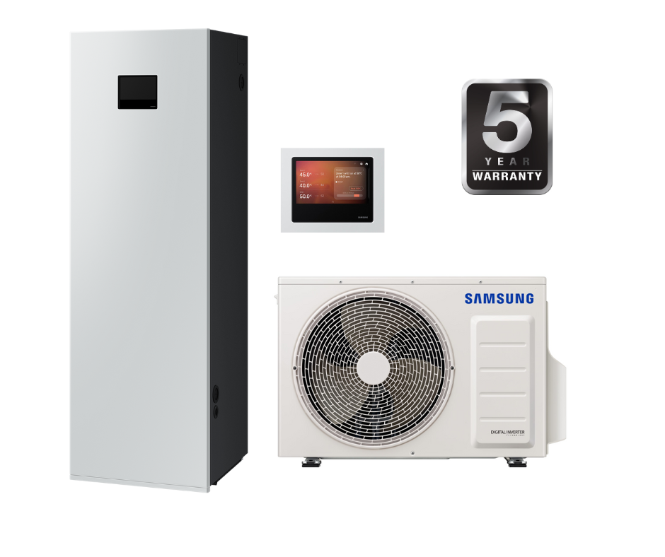 SAMSUNG oras–vanduo 9.0/8.7 kW SPLIT NORDIC šilumos siurblys su 200 l talpa, WIFI